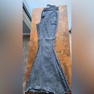 Three Bird Nest super flare/bellbottom raw hem grey denim in sz large